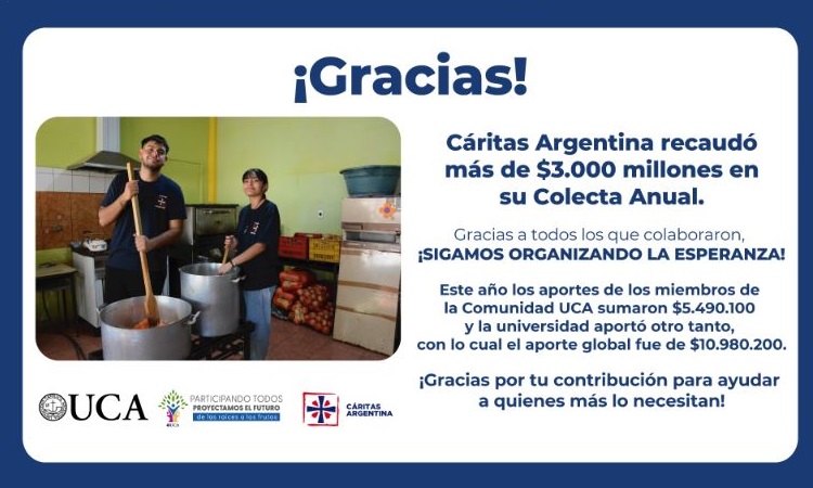 Agradecimiento Colecta Cáritas - UCA 2025